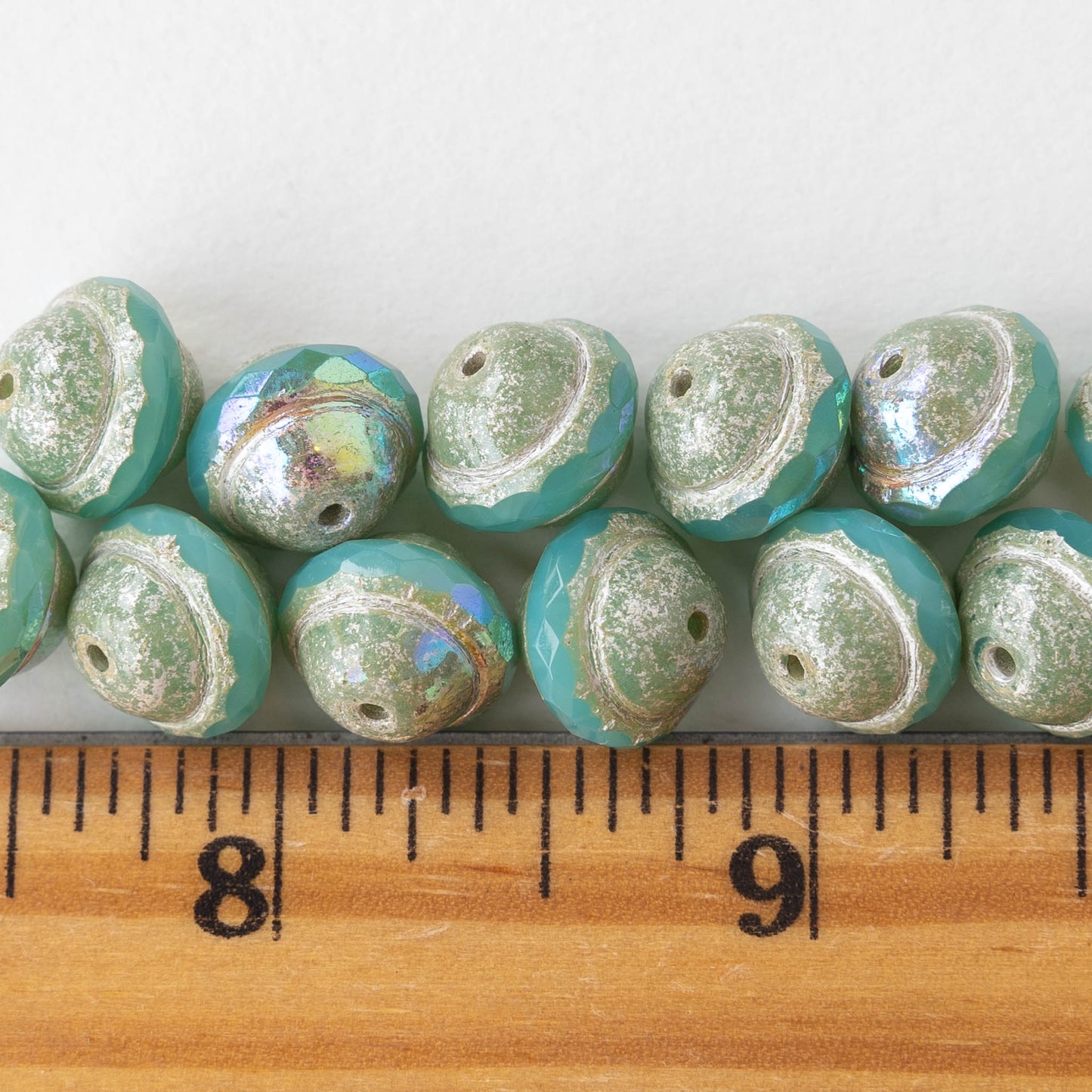 10x12mm Saturn Beads - Saturn Tea Green with Antique Silver and AB - 4 Beads