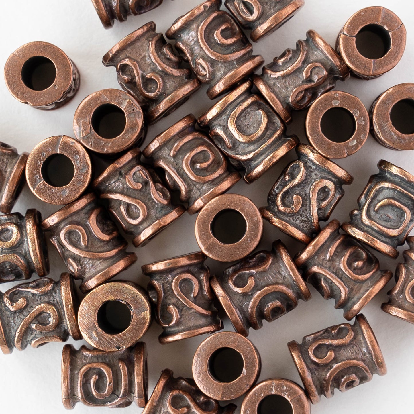 8x10mm Spiral Key Barrel Bead - Antique Copper - 2, 6, or 12 beads