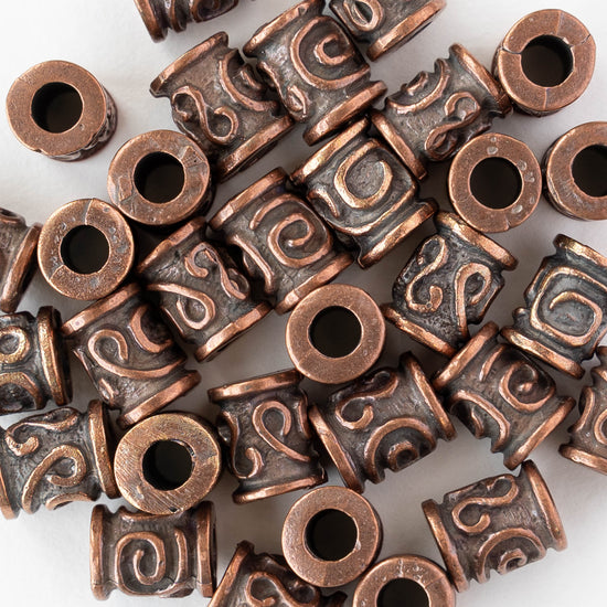 8x10mm Spiral Key Barrel Bead - Antique Copper - 2, 6, or 12 beads