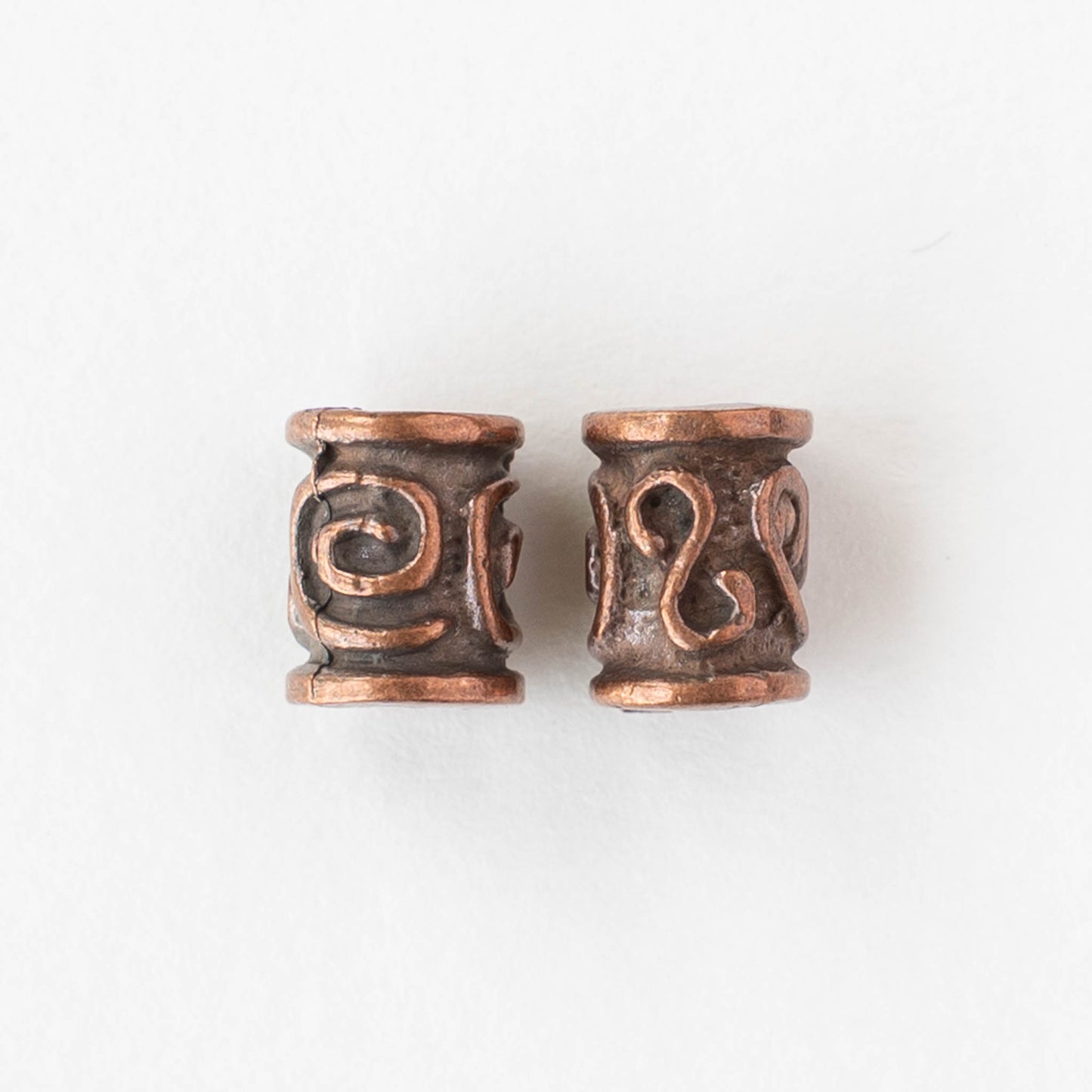 8x10mm Spiral Key Barrel Bead - Antique Copper - 2, 6, or 12 beads