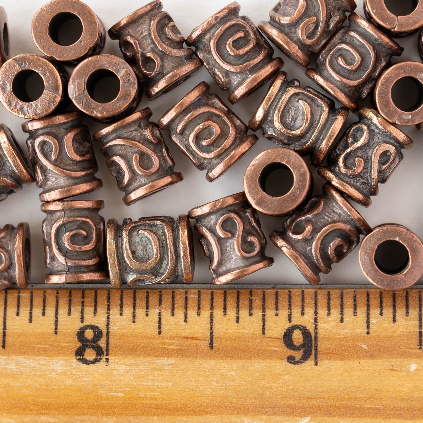 8x10mm Spiral Key Barrel Bead - Antique Copper - 2, 6, or 12 beads