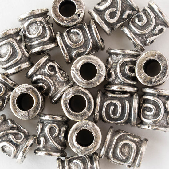 8x10mm Spiral Key Barrel Bead - Antique Silver - 2, 6, or 12 beads