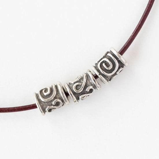 8x10mm Spiral Key Barrel Bead - Antique Silver - 2, 6, or 12 beads