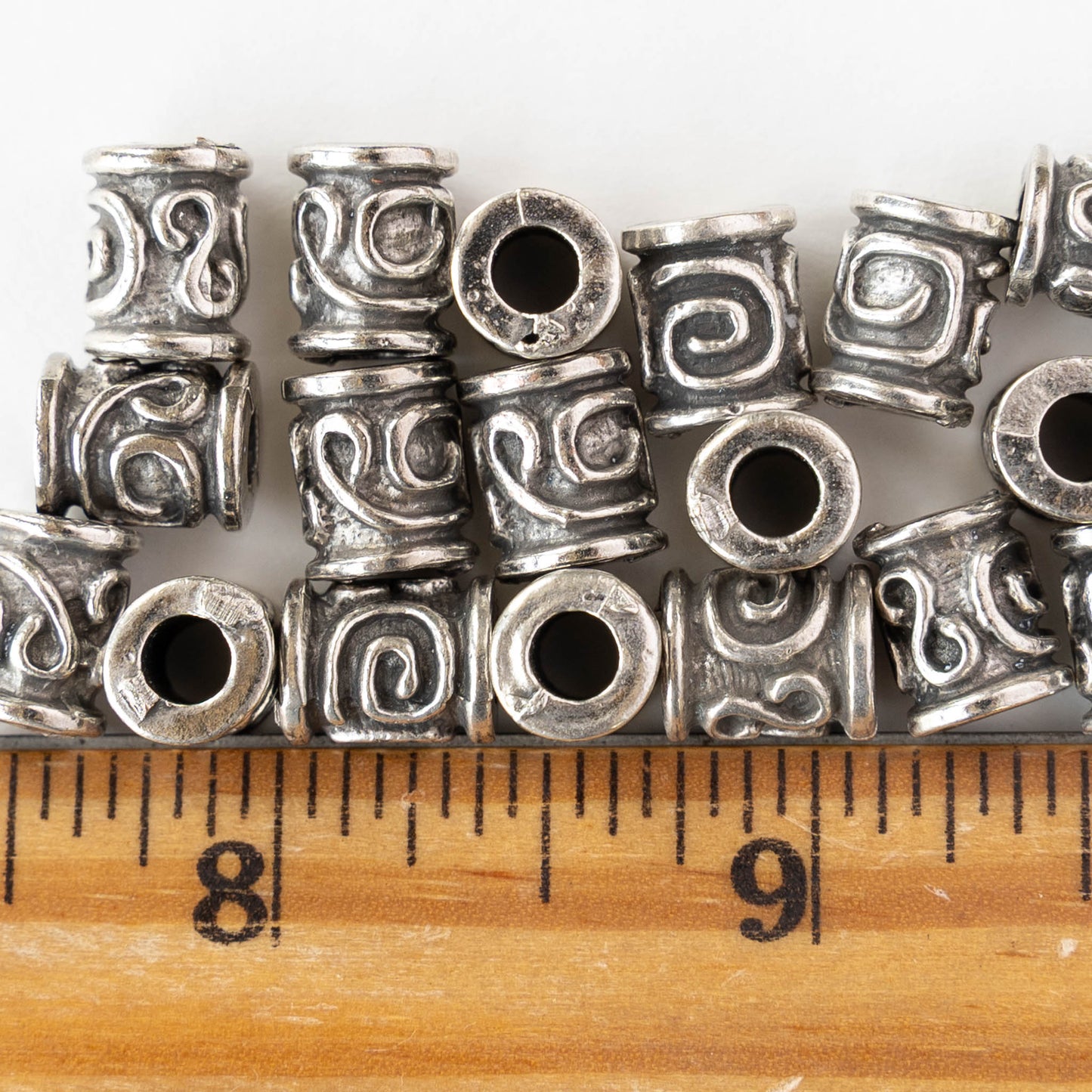 8x10mm Spiral Key Barrel Bead - Antique Silver - 2, 6, or 12 beads