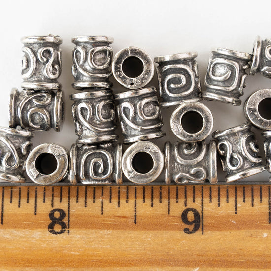 8x10mm Spiral Key Barrel Bead - Antique Silver - 2, 6, or 12 beads
