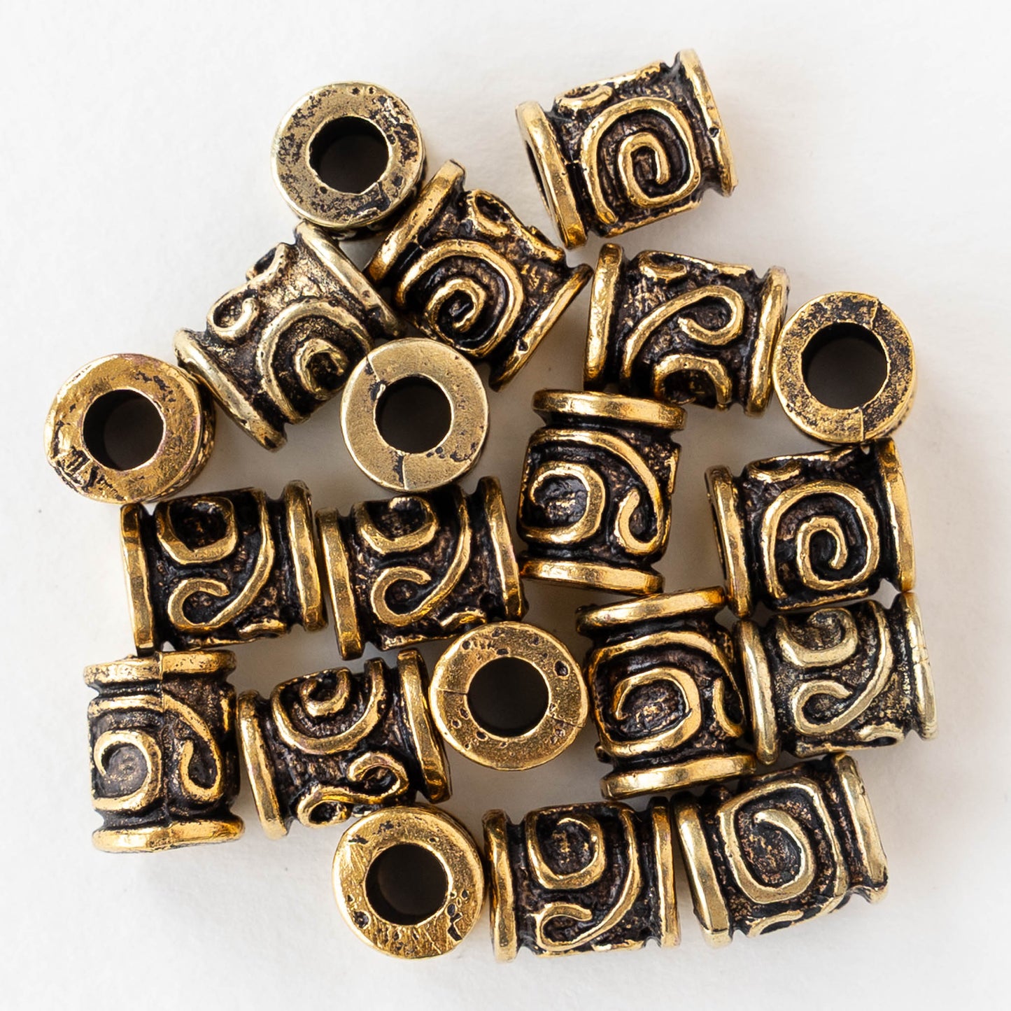 8x10mm Spiral Key Barrel Bead - Antique Gold - 2, 6, or 12 beads