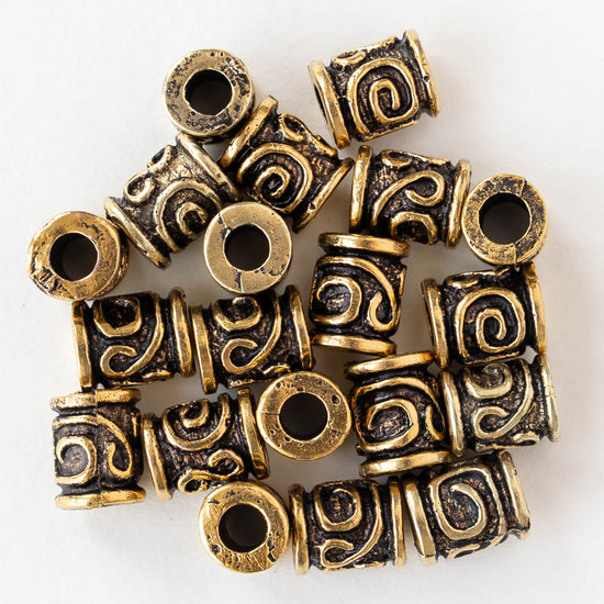 8x10mm Spiral Key Barrel Bead - Antique Gold - 2, 6, or 12 beads