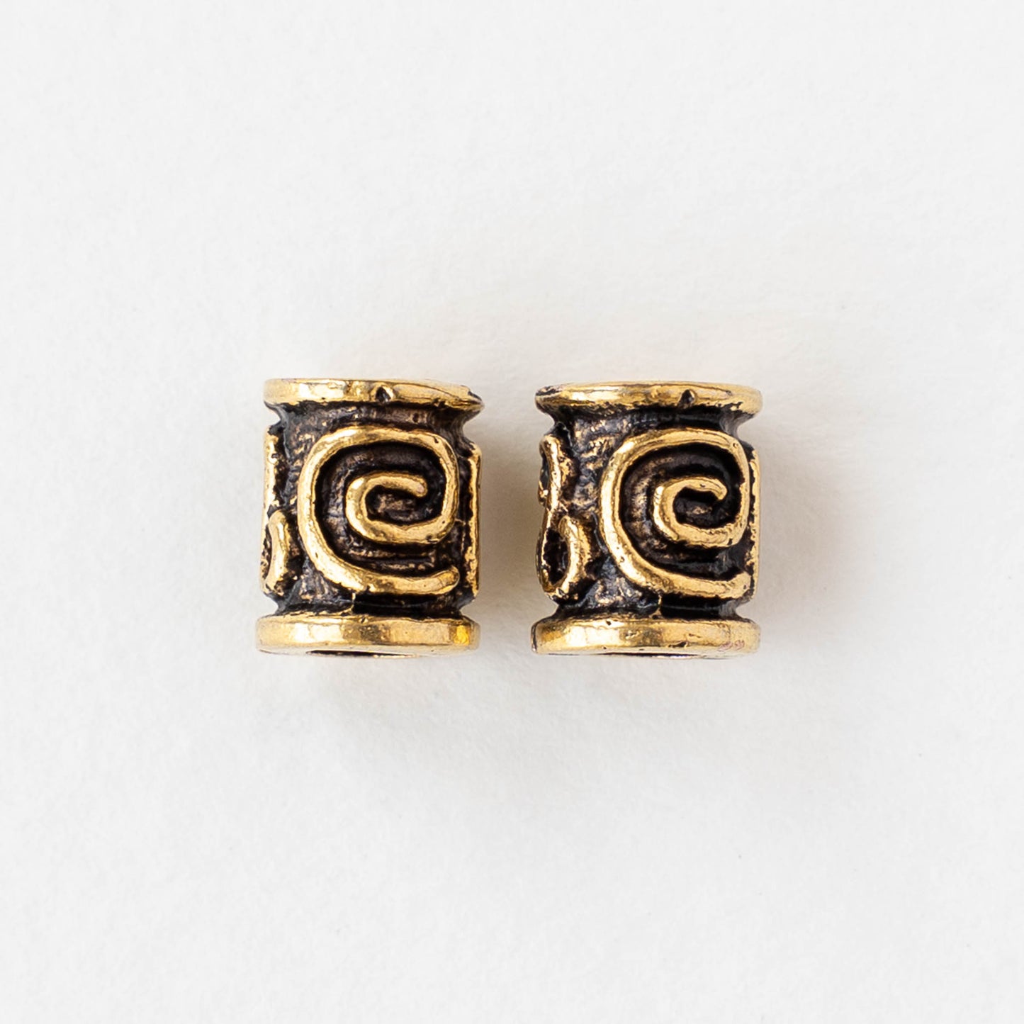 8x10mm Spiral Key Barrel Bead - Antique Gold - 2, 6, or 12 beads