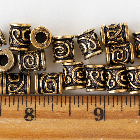 8x10mm Spiral Key Barrel Bead - Antique Gold - 2, 6, or 12 beads