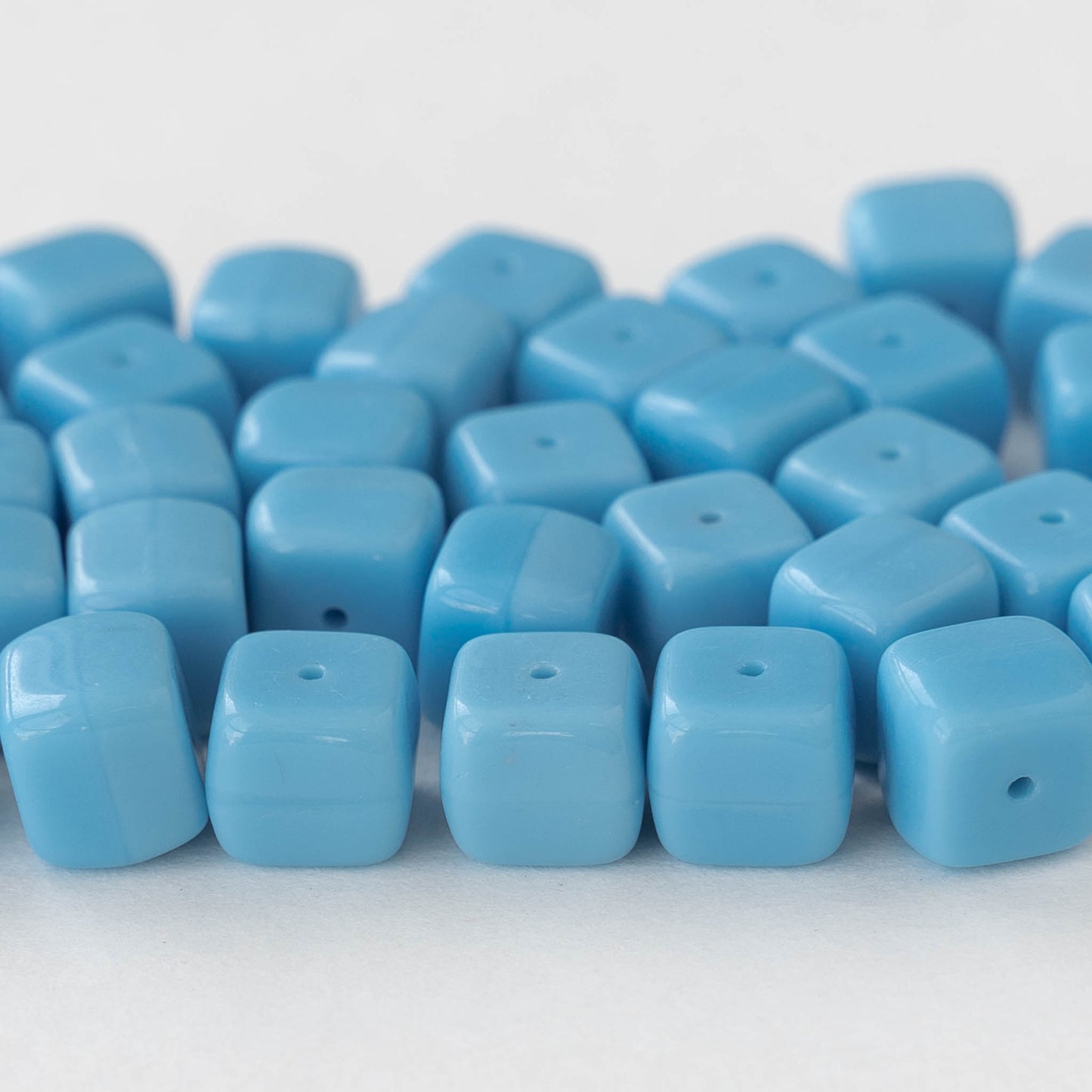 9x11mm Glass Cube Beads - Opaque Blue - 20 Beads