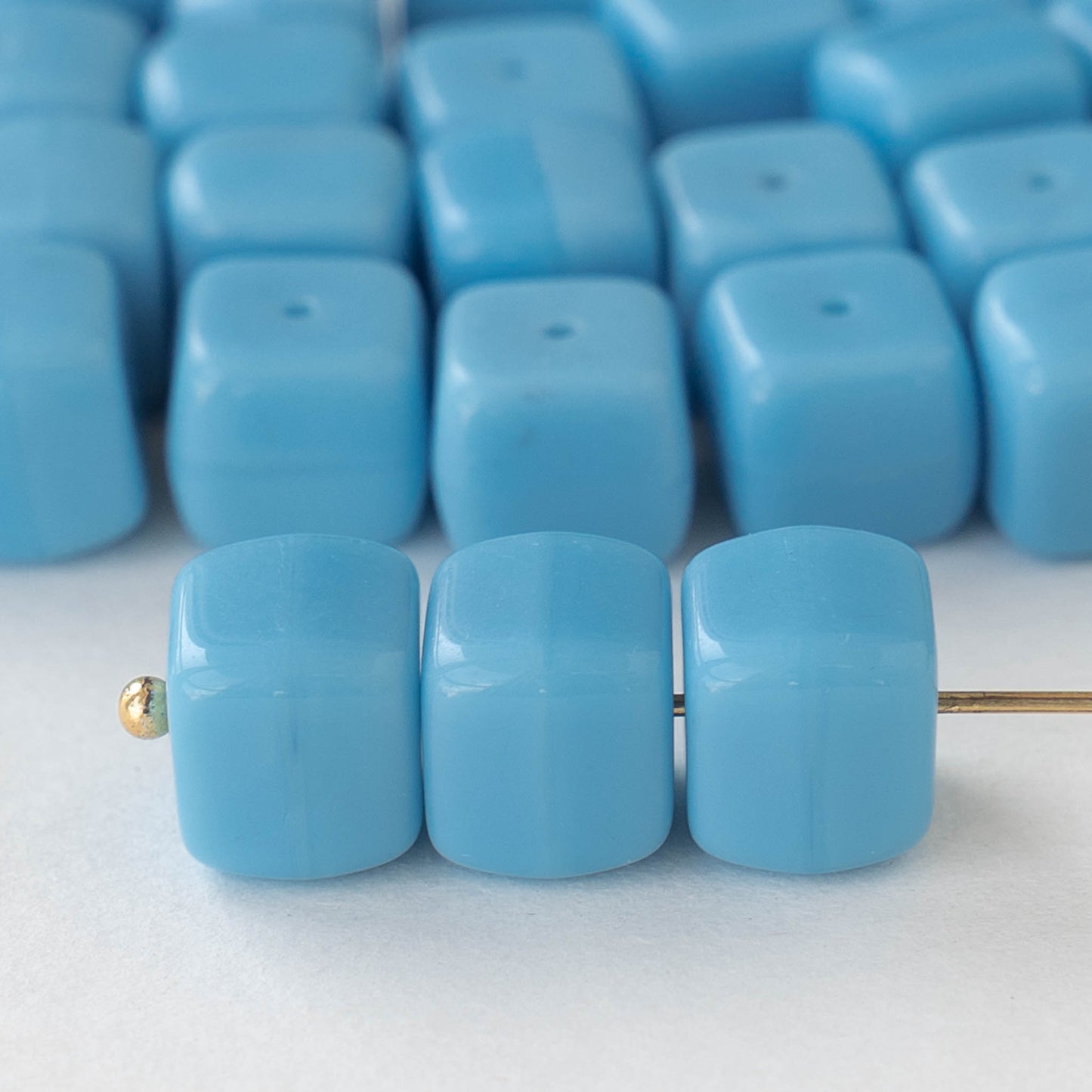9x11mm Glass Cube Beads - Opaque Blue - 20 Beads