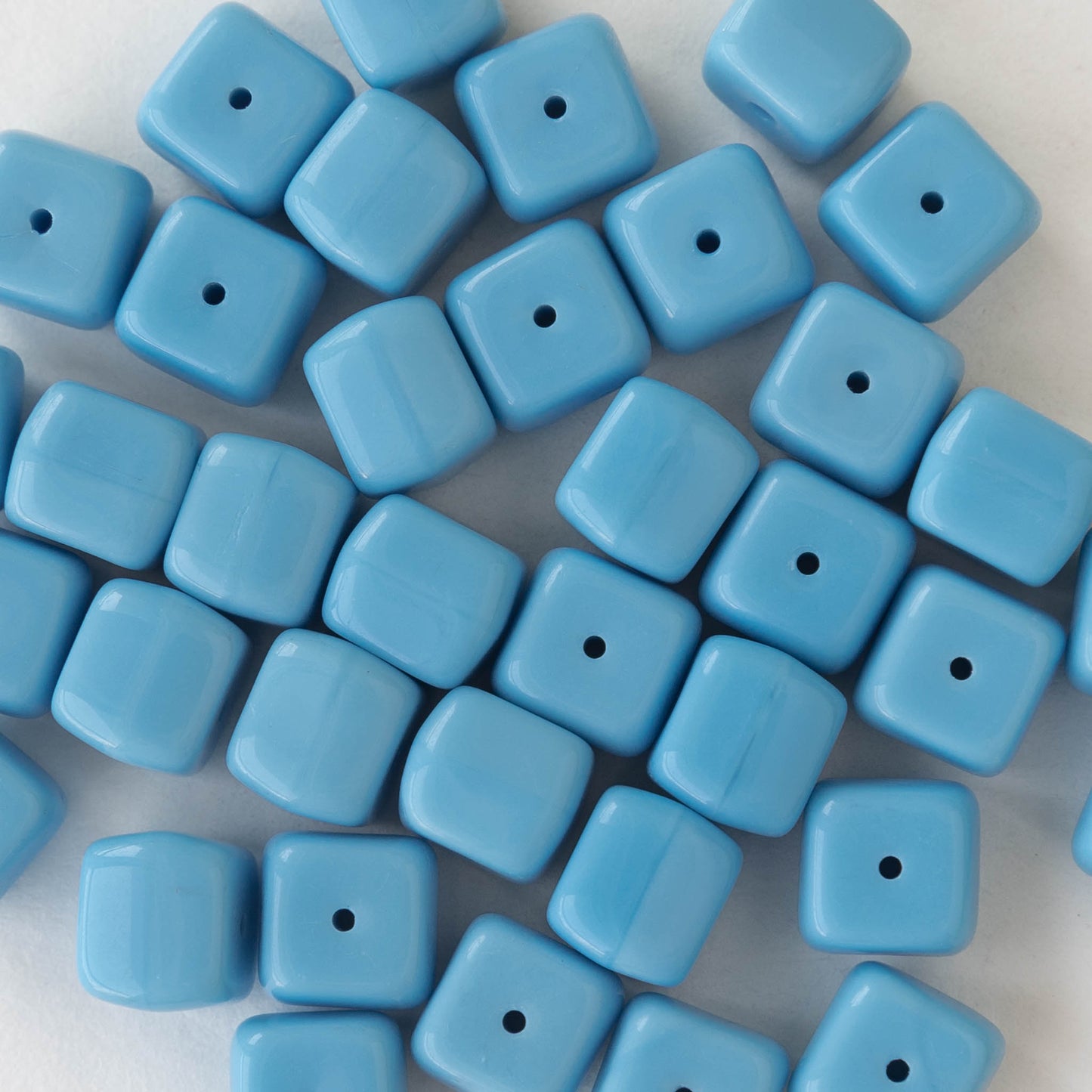 9x11mm Glass Cube Beads - Opaque Blue - 20 Beads