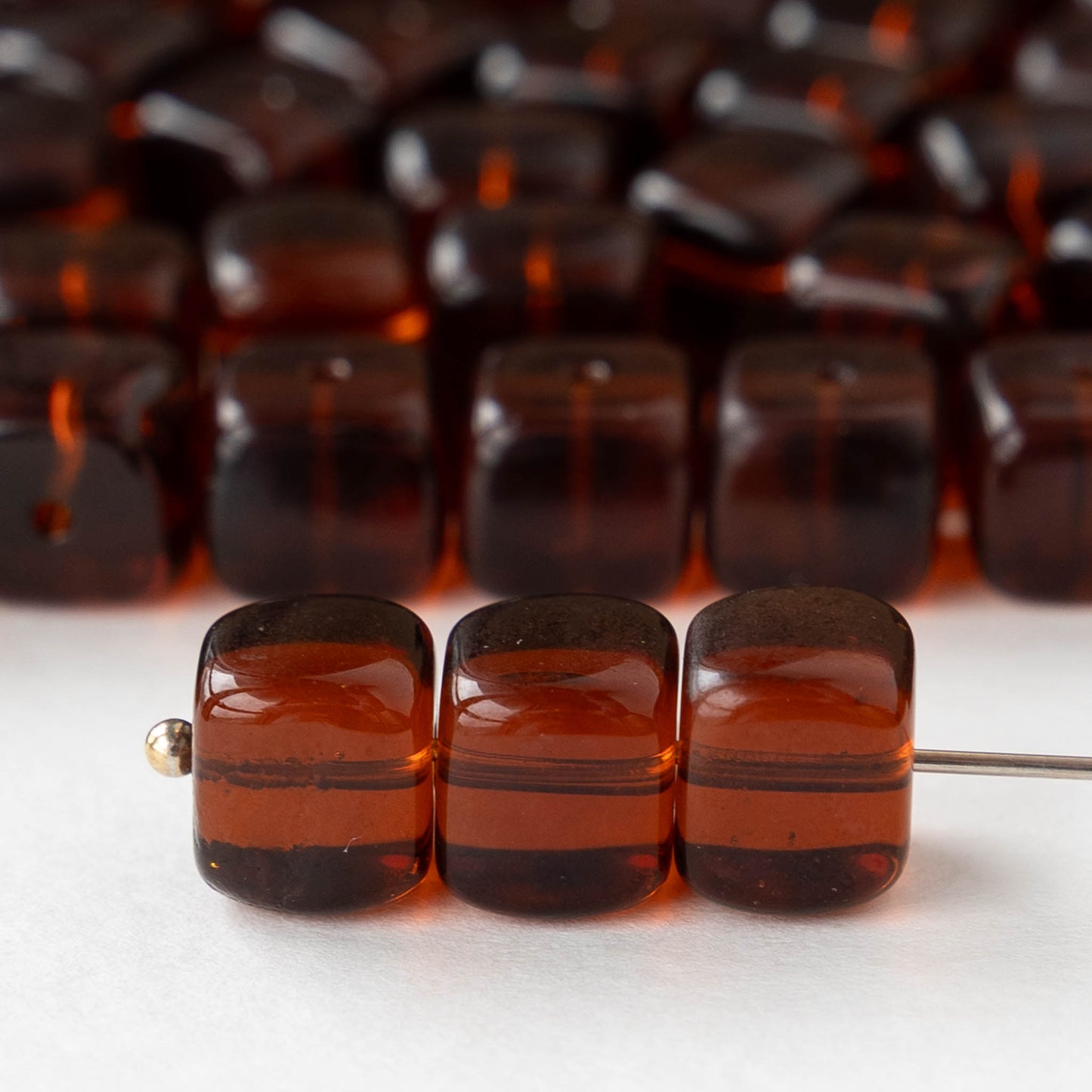 11mm Glass Cube Beads - Brown - 12 or 24 beads