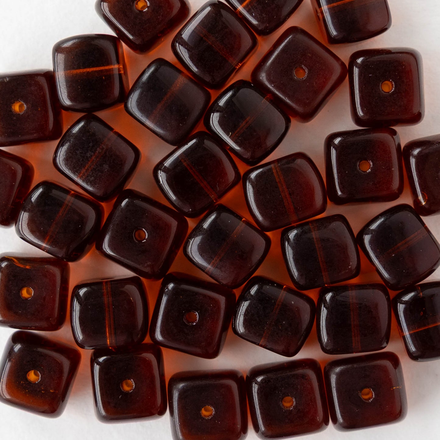 11mm Glass Cube Beads - Brown - 12 or 24 beads