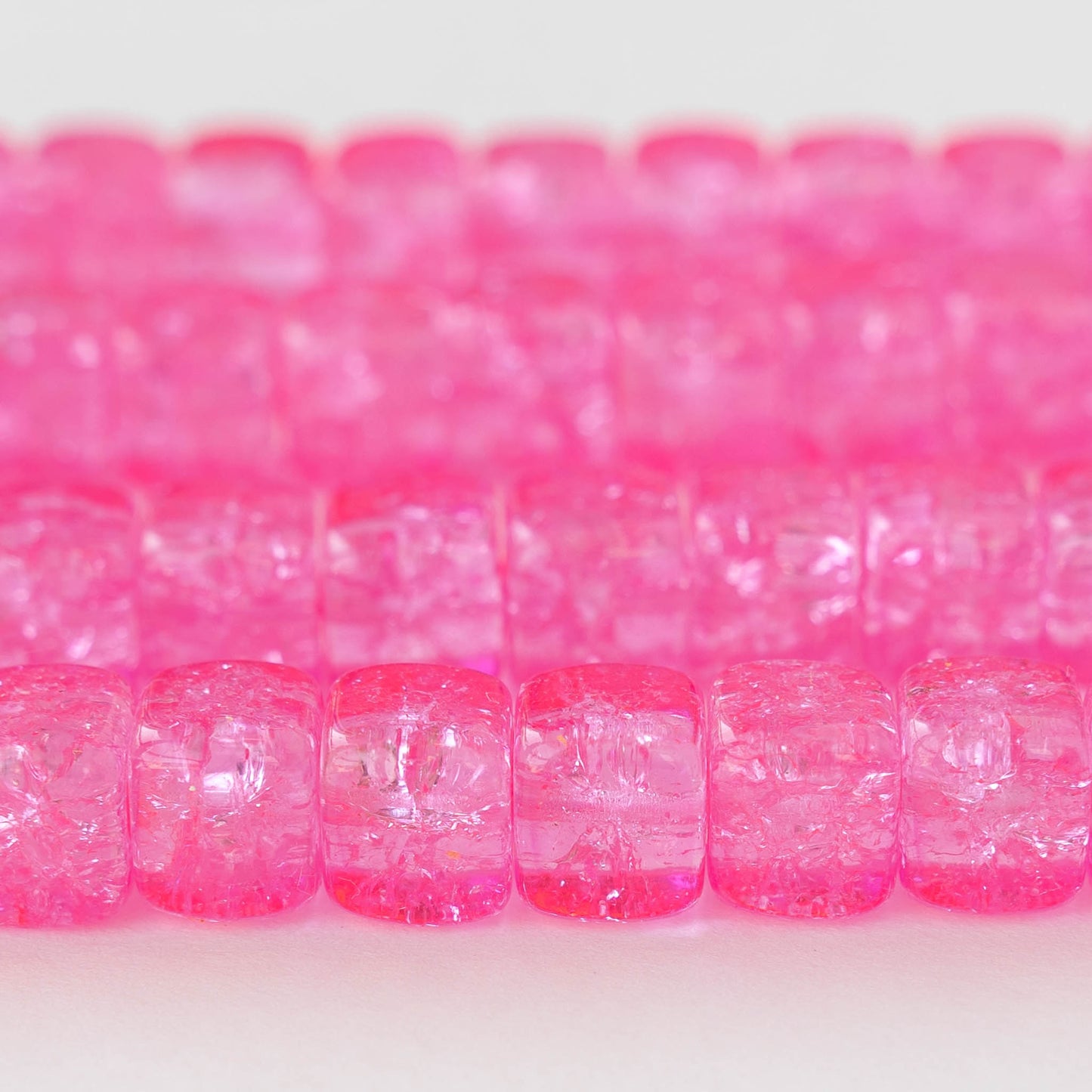 9x11mm Glass Cube Beads - Hot Pink Crackle - 10 Beads