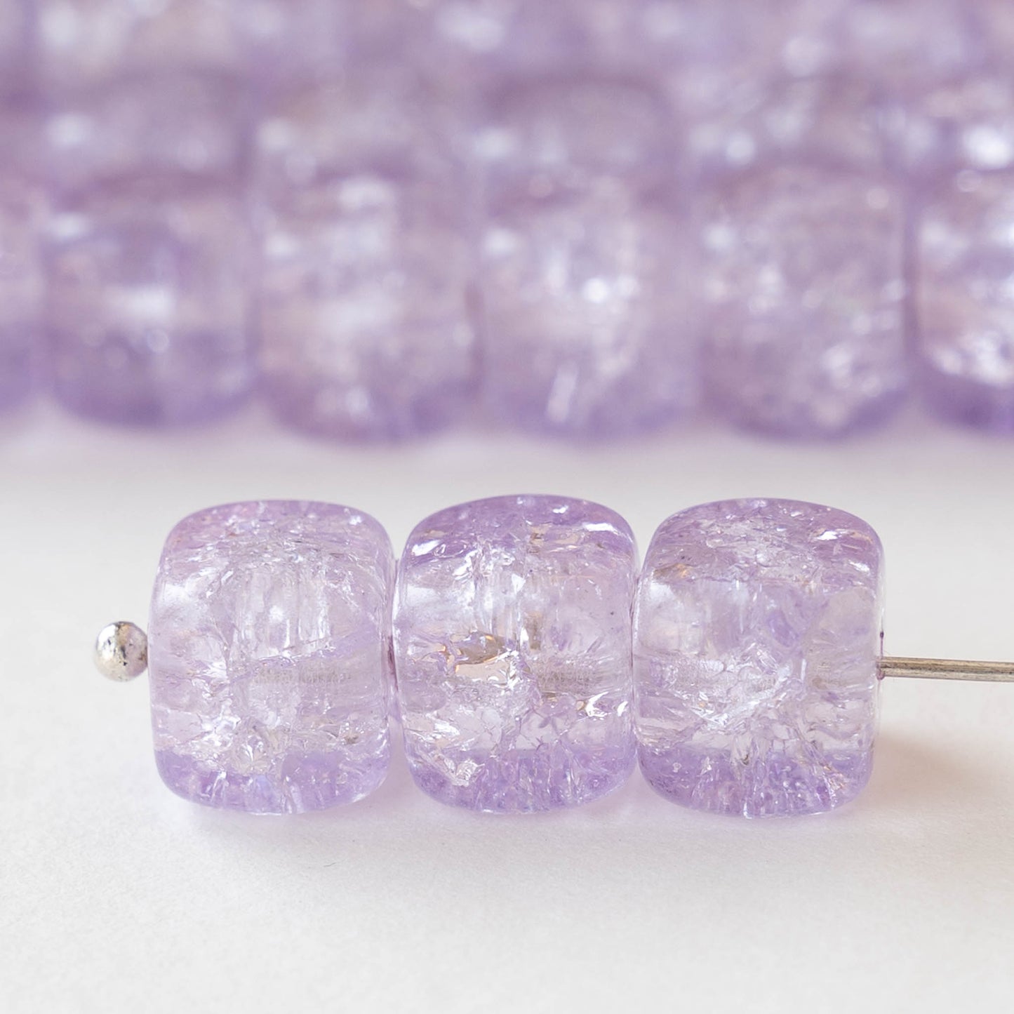 9x11mm Glass Cube Beads - Lilac Crackle - 30 Beads