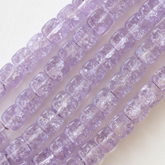 9x11mm Glass Cube Beads - Lilac Crackle - 30 Beads