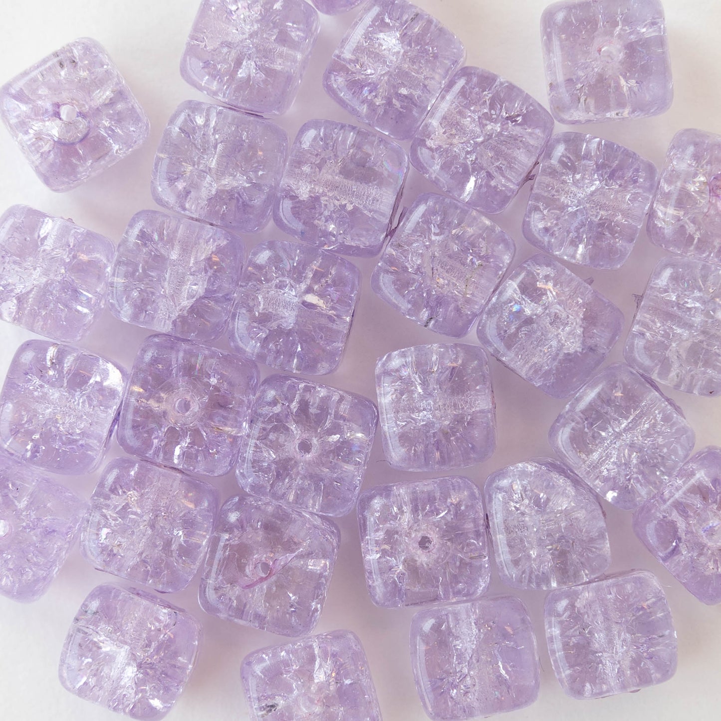 9x11mm Glass Cube Beads - Lilac Crackle - 30 Beads