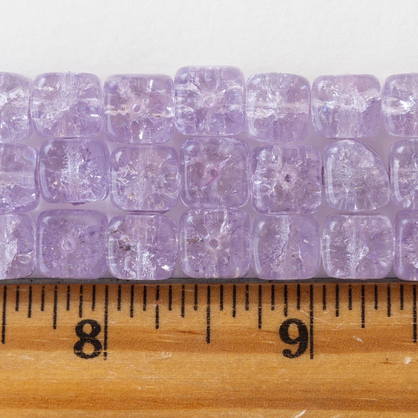 9x11mm Glass Cube Beads - Lilac Crackle - 30 Beads