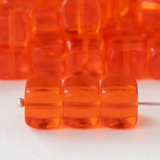 9x11mm Glass Cube Beads - Orange - 20 beads