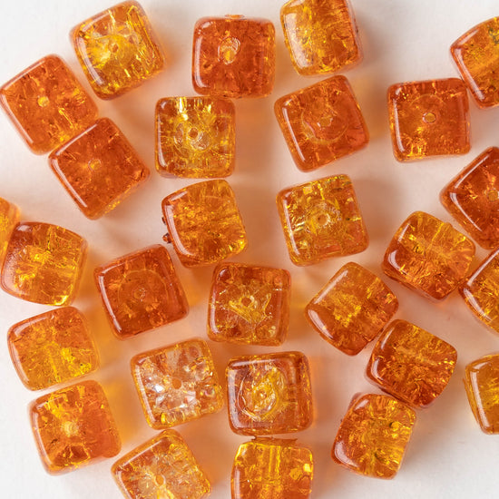 Load image into Gallery viewer, 9x11mm Glass Cube Beads - Orange Crackle - 30 Beads
