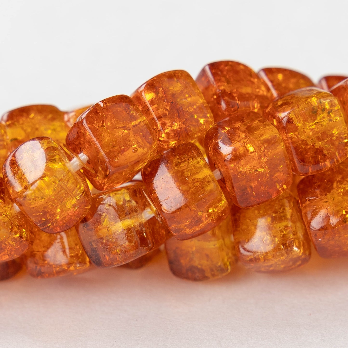 9x11mm Glass Cube Beads - Orange Crackle - 30 Beads