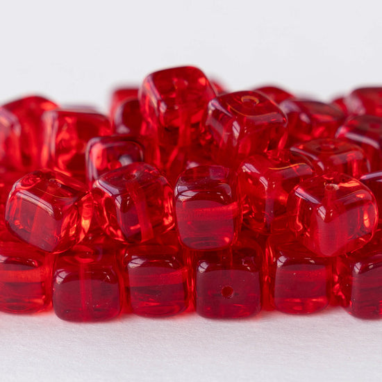 9x11mm Glass Cube Beads - Red - 20 beads