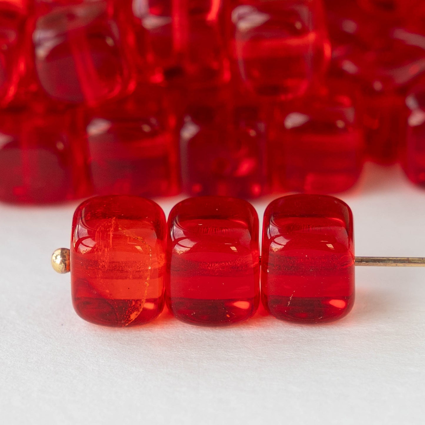 9x11mm Glass Cube Beads - Red - 20 beads