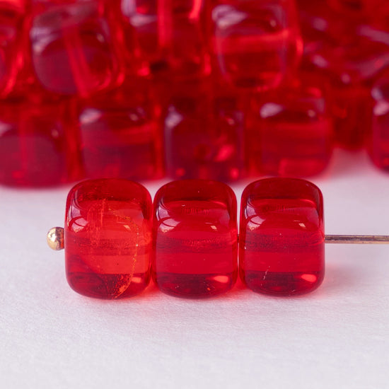 9x11mm Glass Cube Beads - Red - 20 beads