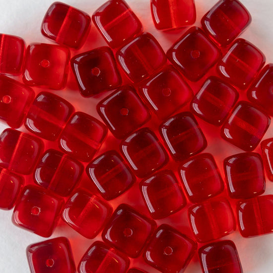 9x11mm Glass Cube Beads - Red - 20 beads