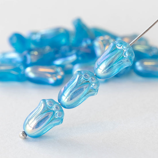 12mm Tulip Flower - Aqua Blue AB - 20 beads