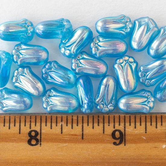 12mm Tulip Flower - Aqua Blue AB - 20 beads