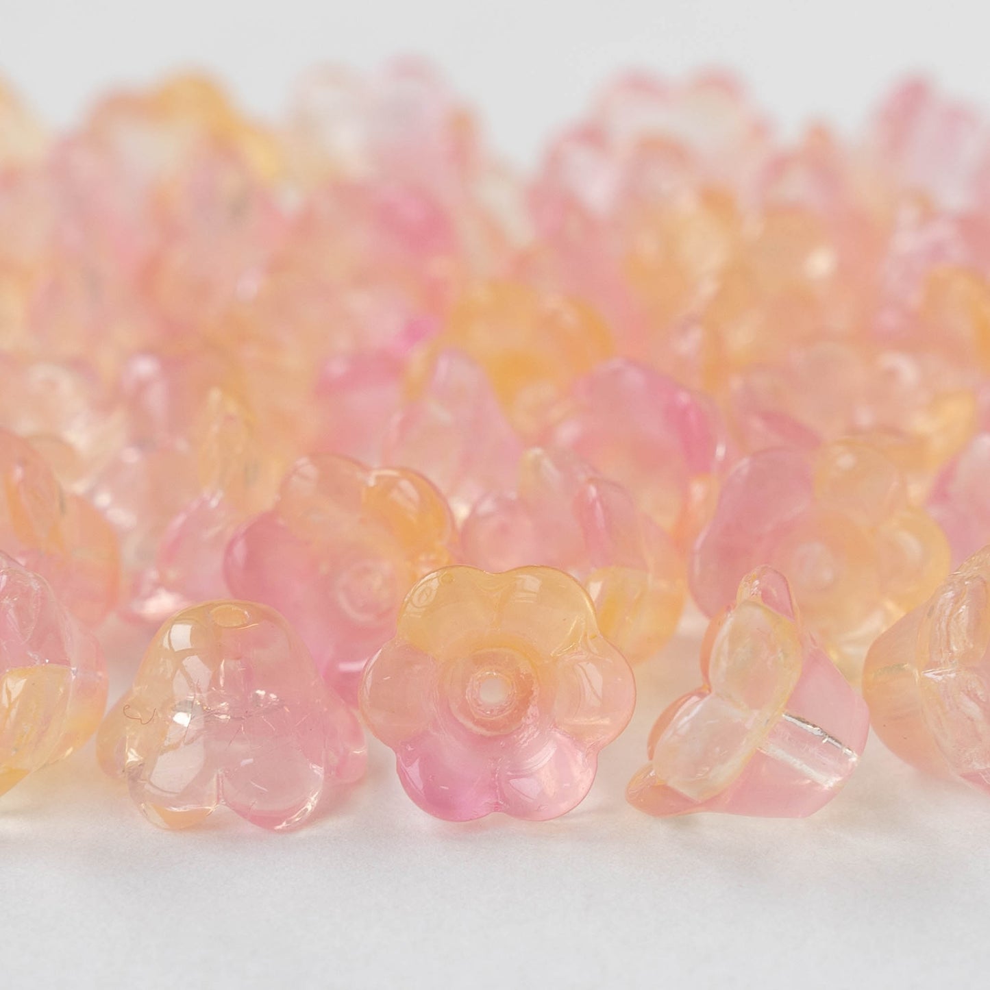 7x12mm Flower Beads - Orange Pink Opaline Mix - 30 Beads