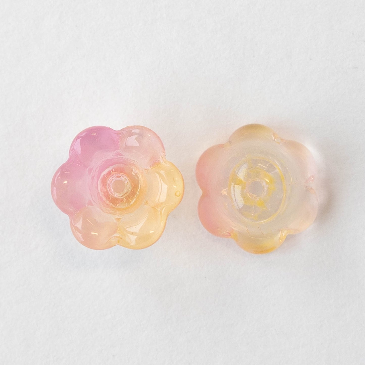 7x12mm Flower Beads - Orange Pink Opaline Mix - 30 Beads
