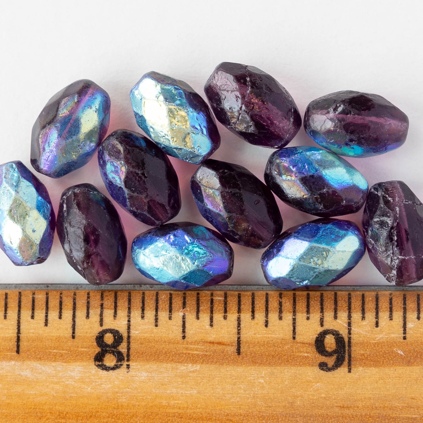8x12mm Firepolished Glass Oval Beads - Amethyst AB - 6 or 12 Beads