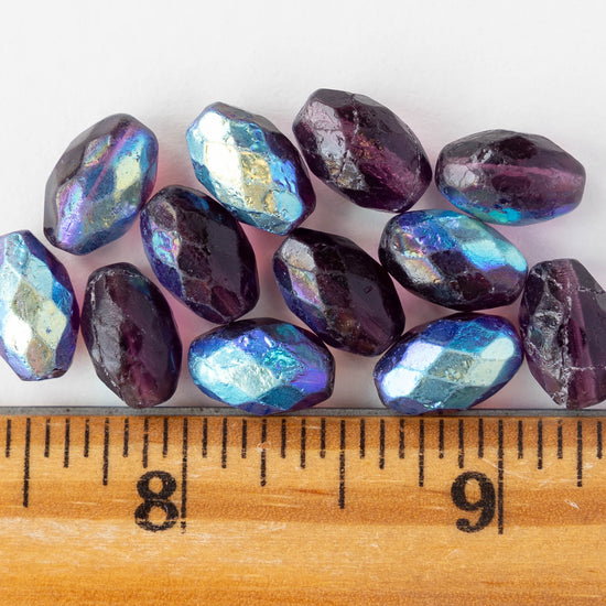8x12mm Firepolished Glass Oval Beads - Amethyst AB - 6 or 12 Beads
