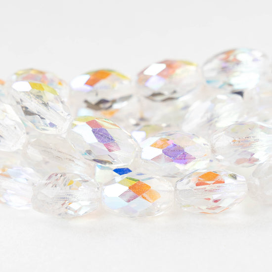 12mm Firepolished Glass Oval Beads - Crystal AB - 10 beads