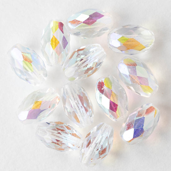 12mm Firepolished Glass Oval Beads - Crystal AB - 10 beads