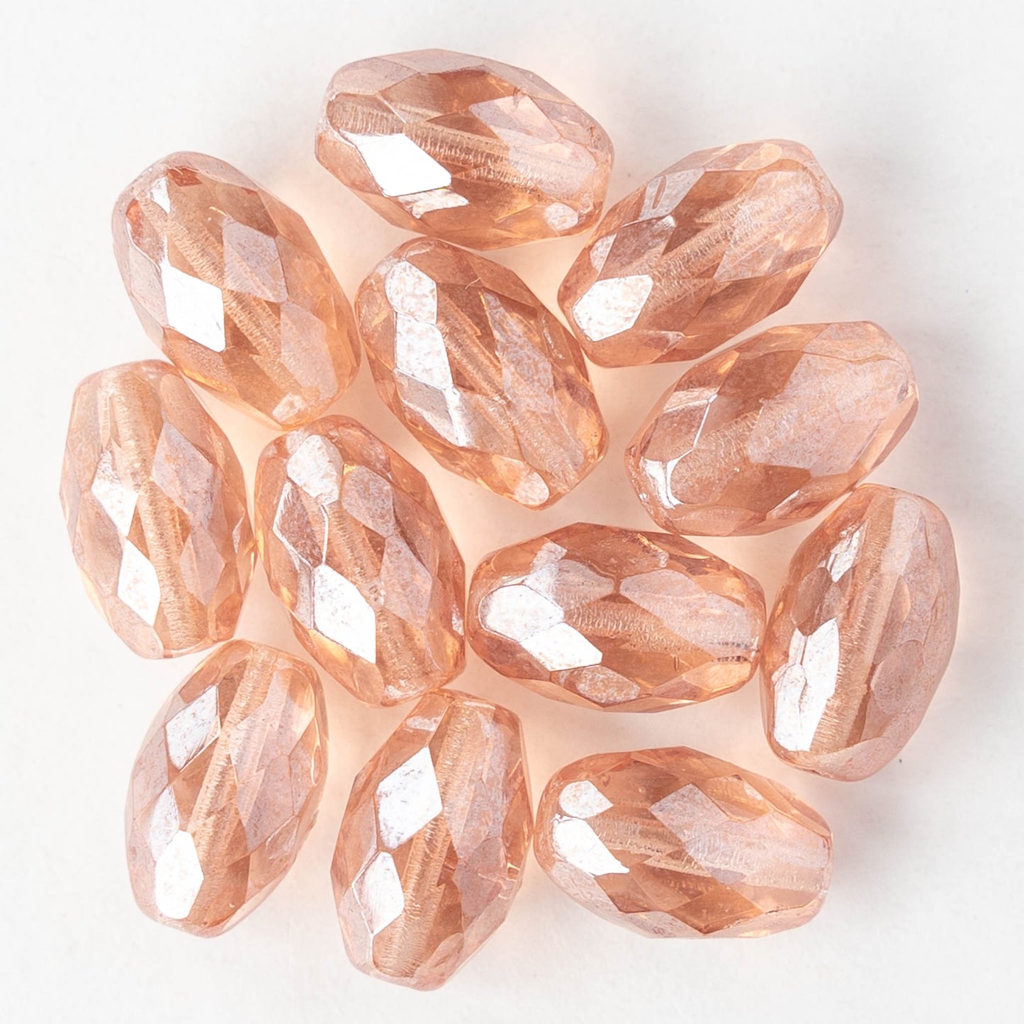 12mm Faceted Oval Beads - Rosaline Luster - 6 or 12 beads