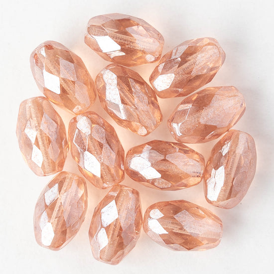 12mm Faceted Oval Beads - Rosaline Luster - 6 or 12 beads