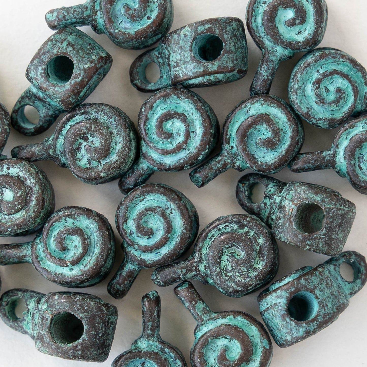 Spiral Charm - Copper Patina - 2 or 6