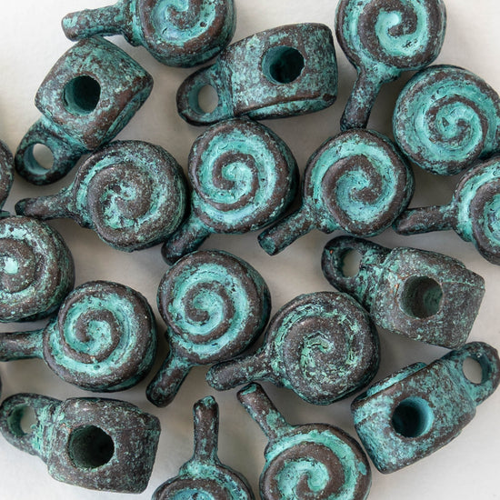 Spiral Charm - Copper Patina - 2 or 6