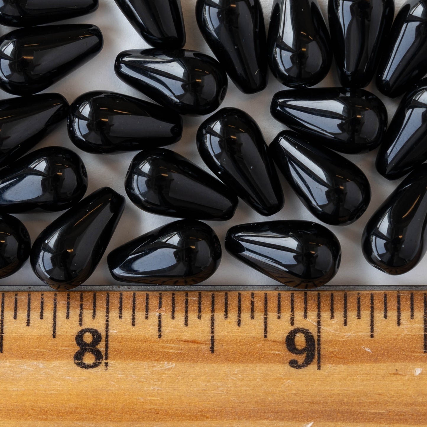 8x14mm Long Drilled Glass Drop - Opaque Black - 20 Beads