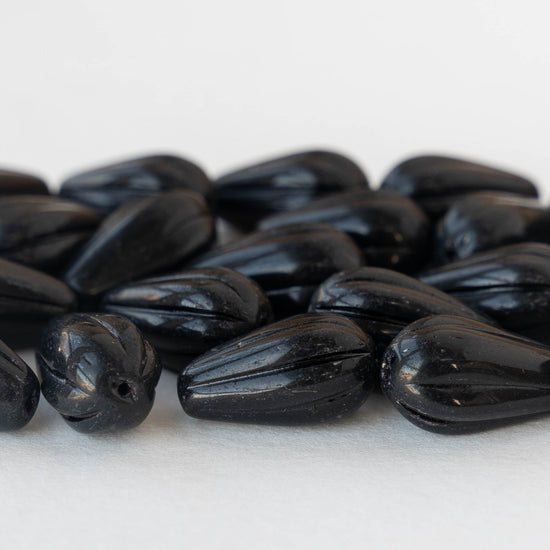 5x15mm Large Melon Drops - Black - 10 Beads