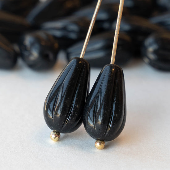 5x15mm Large Melon Drops - Black - 10 Beads