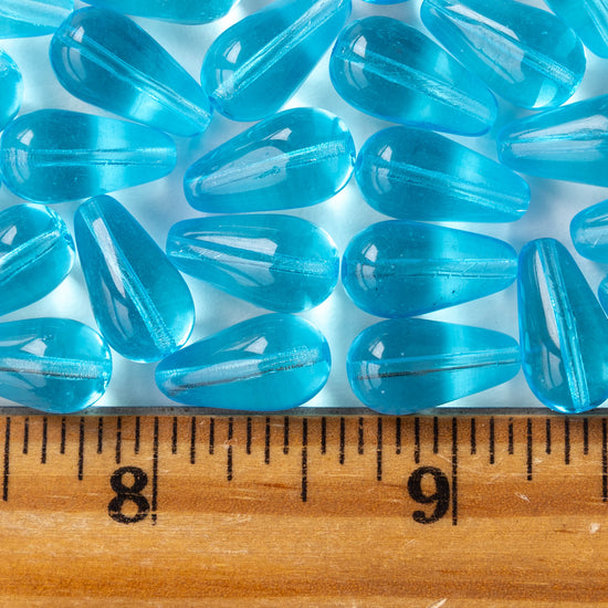 8x15mm Glass Teardrop Beads - Blue - 20 Beads