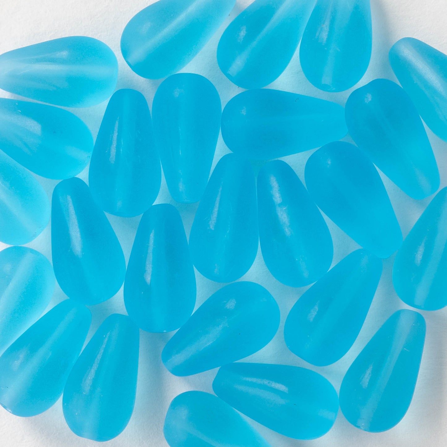 8x15mm Glass Teardrop Beads - Matte Blue - 20 Beads