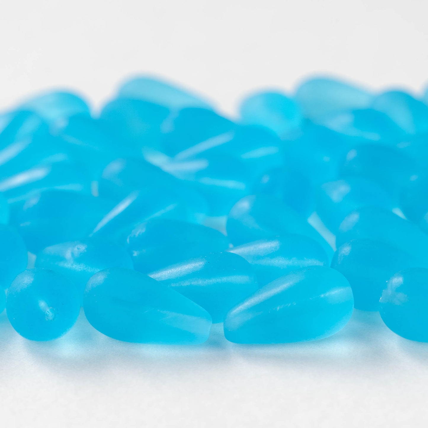 8x15mm Glass Teardrop Beads - Matte Blue - 20 Beads