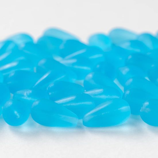 8x15mm Glass Teardrop Beads - Matte Blue - 20 Beads