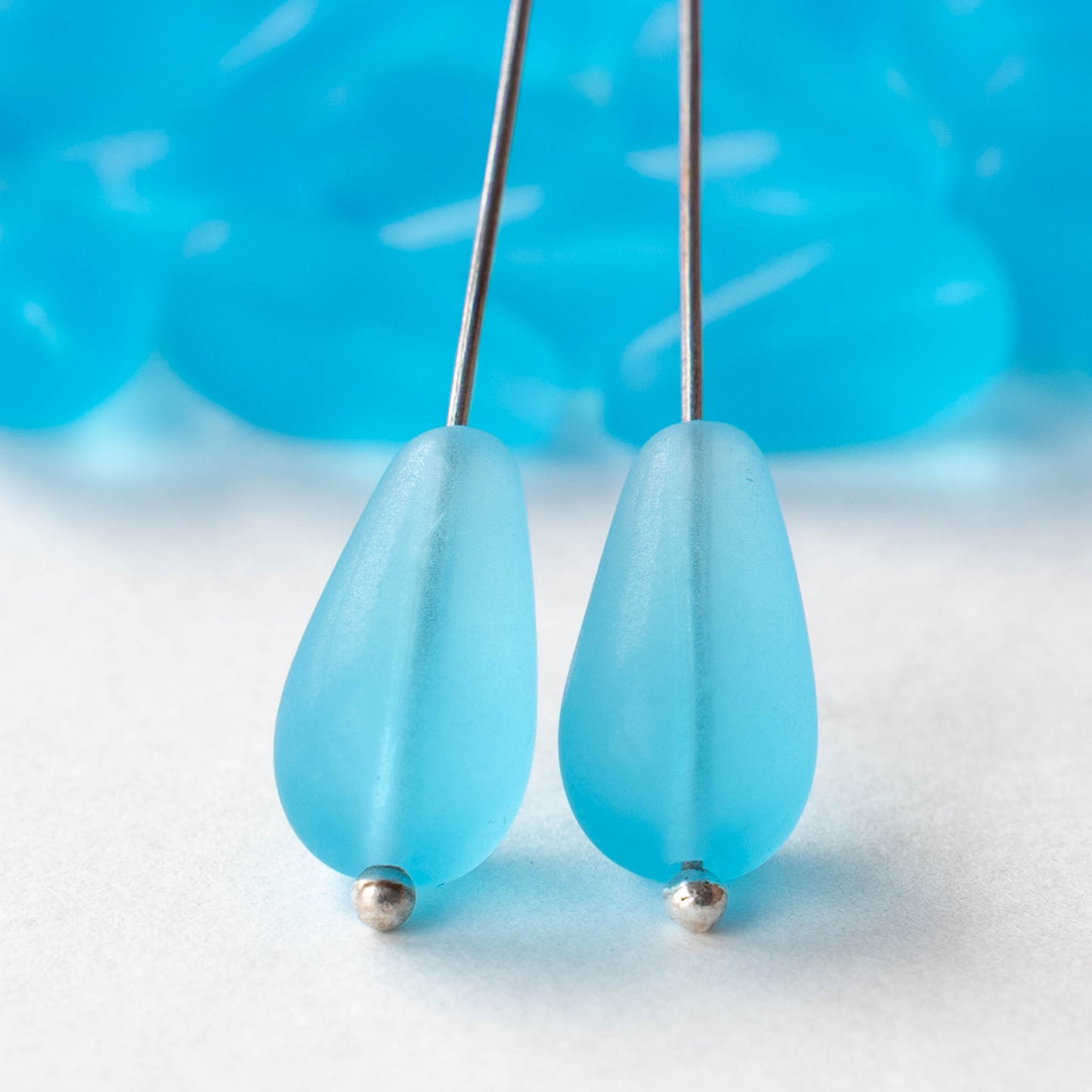 8x15mm Glass Teardrop Beads - Matte Blue - 20 Beads